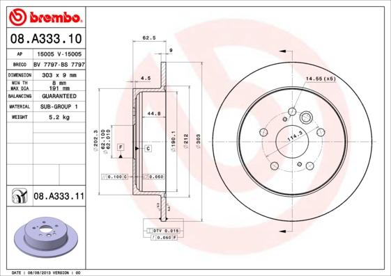 Brembo 08.A333.11 — Tarcza hamulcowa