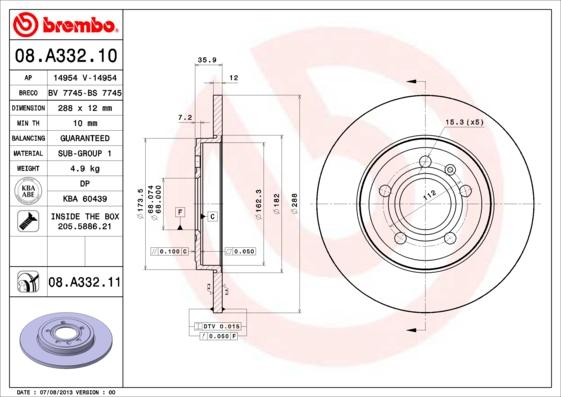 Brembo 08.A332.11 — Tarcza hamulcowa