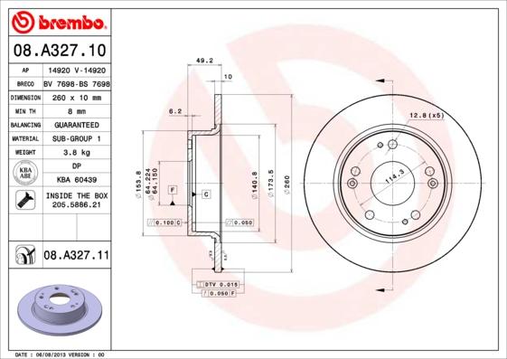 Brembo 08.A327.11 — Tarcza hamulcowa