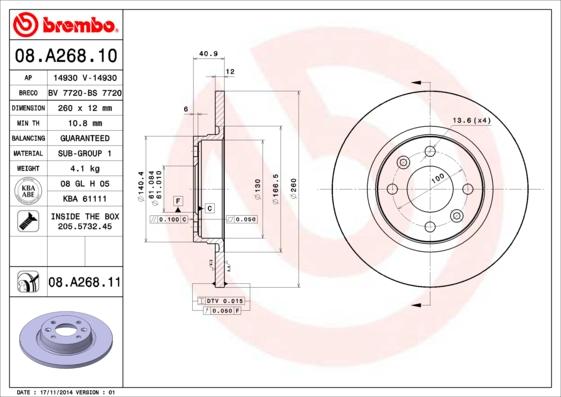 Brembo 08.A268.11 — Tarcza hamulcowa