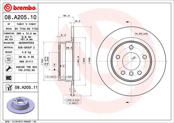 Brembo 08.A205.11 — Tarcza hamulcowa