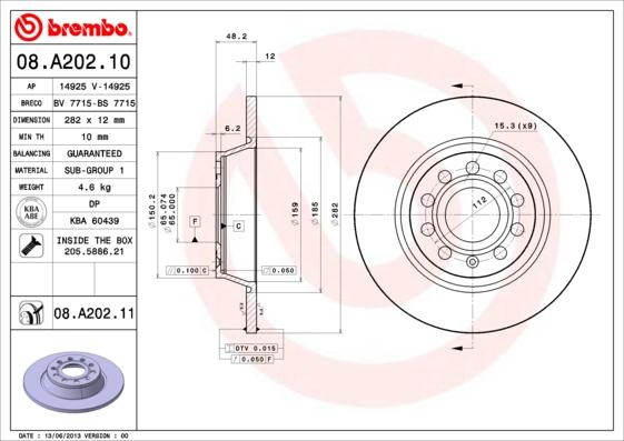 Brembo 08.A202.11 — Tarcza hamulcowa