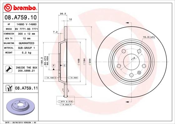 Brembo 08.A759.11 — Tarcza hamulcowa