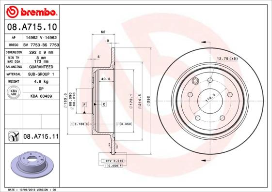 Brembo 08.A715.11 — Tarcza hamulcowa