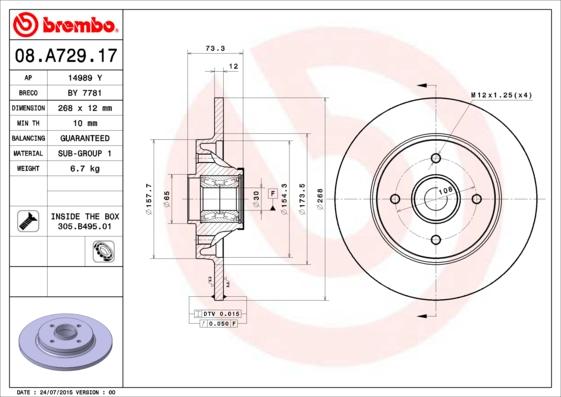 Brembo 08.A729.17 — Tarcza hamulcowa