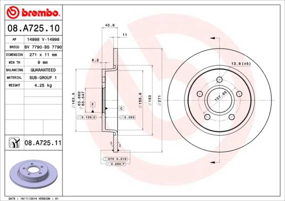 Brembo 08.A725.11 — Tarcza hamulcowa