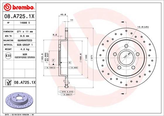 Brembo 08.A725.1X — Tarcza hamulcowa