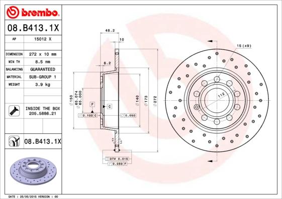 Brembo 08.B413.1X — Tarcza hamulcowa