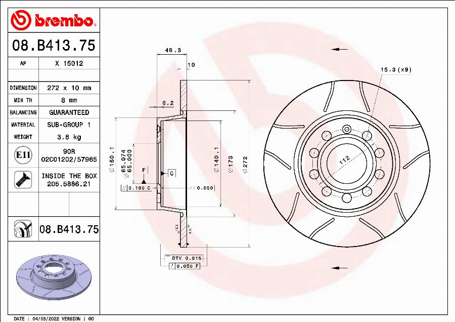 Brembo 08.B413.75 — Tarcza hamulcowa