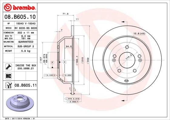 Brembo 08.B605.11 — Tarcza hamulcowa