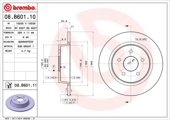 Brembo 08.B601.11 — Tarcza hamulcowa