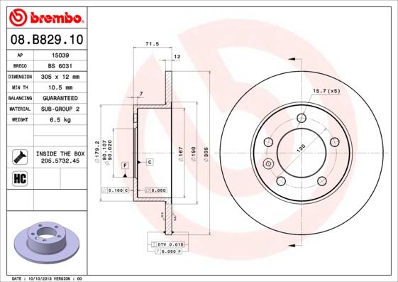 Brembo 08.B829.10 — Tarcza hamulcowa