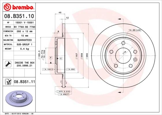 Brembo 08.B351.11 — Tarcza hamulcowa