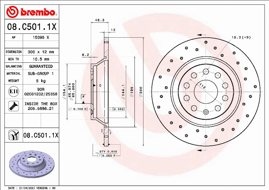 Brembo 08.C501.1X — Tarcza hamulcowa
