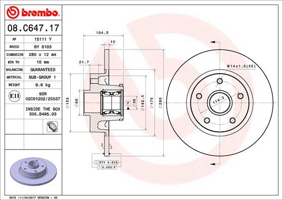 Brembo 08.C647.17 — Tarcza hamulcowa