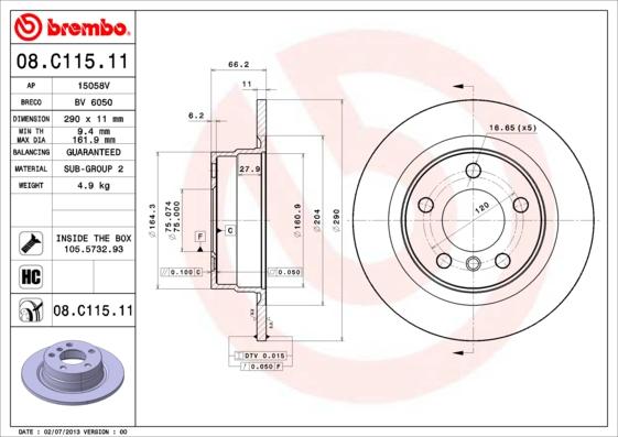 Brembo 08.C115.11 — Tarcza hamulcowa