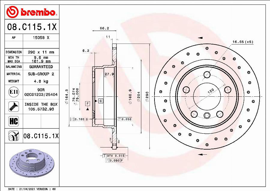 Brembo 08.C115.1X — Tarcza hamulcowa