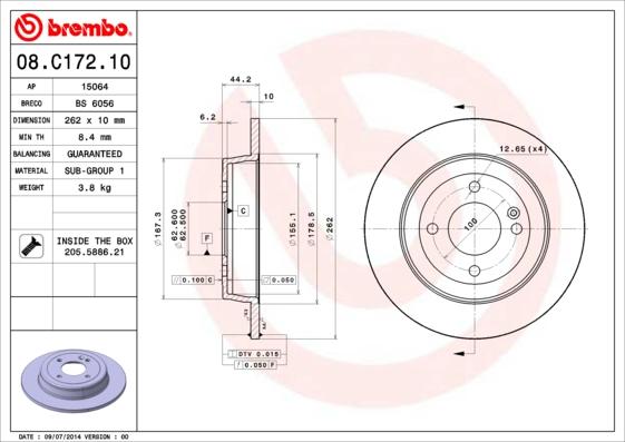 Brembo 08.C172.10 — Tarcza hamulcowa