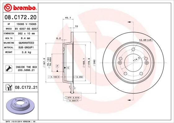 Brembo 08.C172.21 — Tarcza hamulcowa