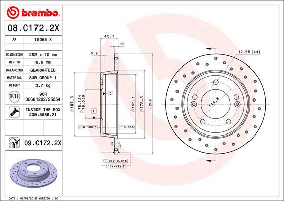 Brembo 08.C172.2X — Tarcza hamulcowa