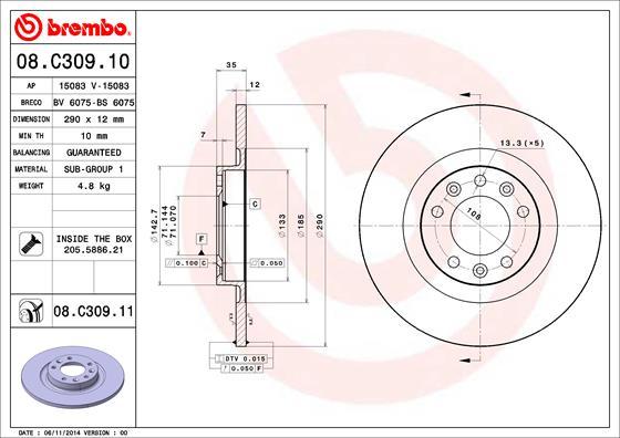 Brembo 08.C309.11 — Tarcza hamulcowa