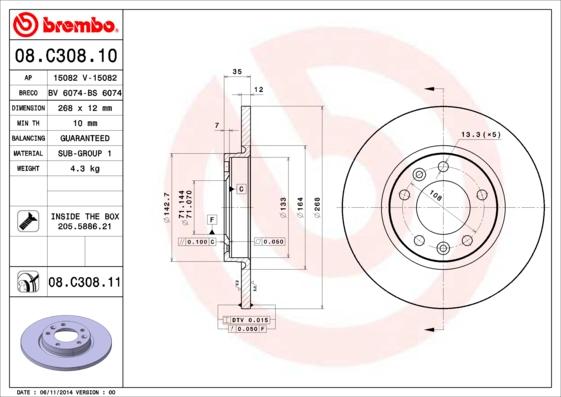 Brembo 08.C308.11 — Tarcza hamulcowa