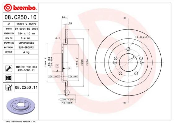 Brembo 08.C250.11 — Tarcza hamulcowa