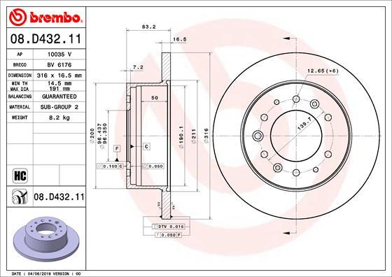 Brembo 08.D432.11 — Tarcza hamulcowa