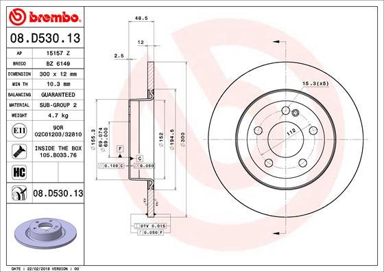 Brembo 08.D530.13 — Tarcza hamulcowa