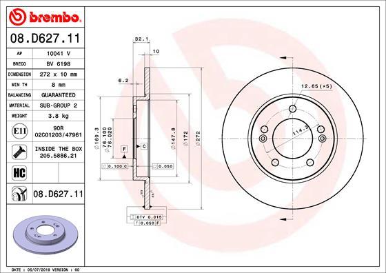 Brembo 08.D627.11 — Tarcza hamulcowa