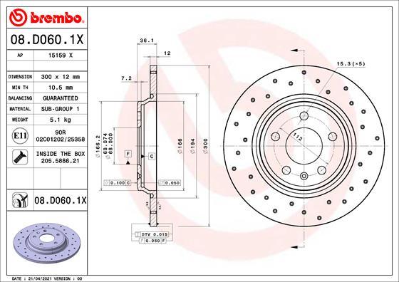 Brembo 08.D060.1X — Tarcza hamulcowa