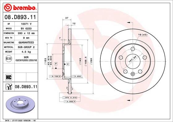 Brembo 08.D893.11 — Tarcza hamulcowa
