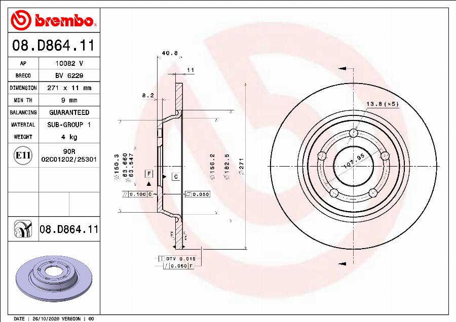 Brembo 08.D864.11 — Tarcza hamulcowa