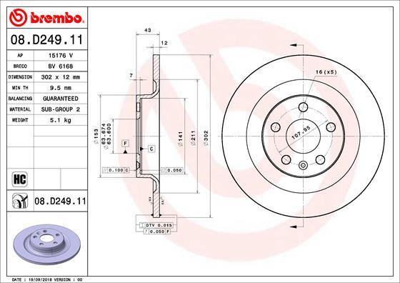 Brembo 08.D249.11 — Tarcza hamulcowa