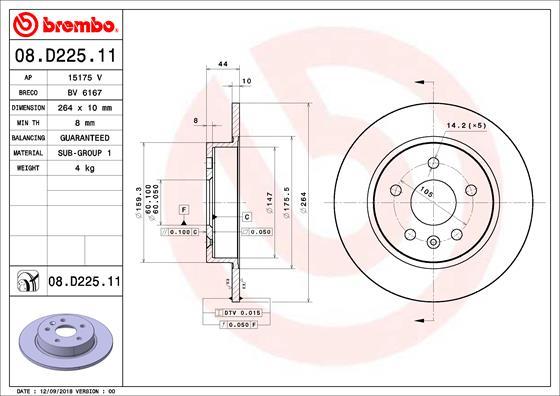 Brembo 08.D225.11 — Tarcza hamulcowa