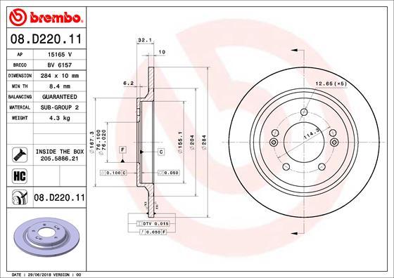 Brembo 08.D220.11 — Tarcza hamulcowa