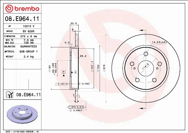 Brembo 08.E964.11 — Tarcza hamulcowa
