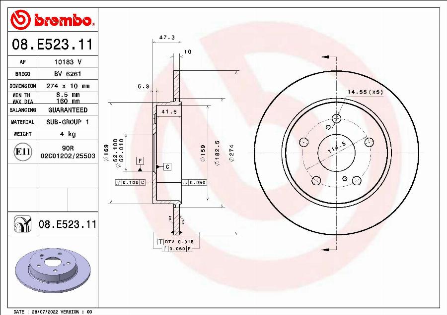 Brembo 08.E523.11 — Tarcza hamulcowa