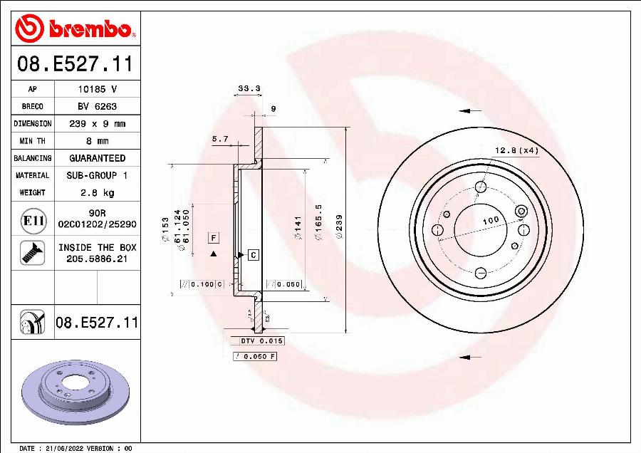 Brembo 09.E528.11 — Tarcza hamulcowa