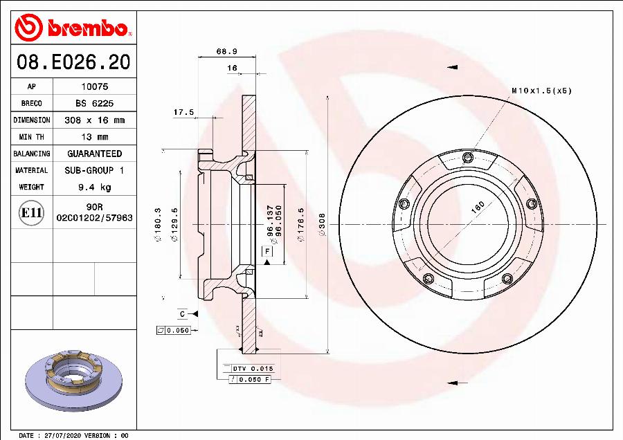 Brembo 08.E026.20 — Tarcza hamulcowa