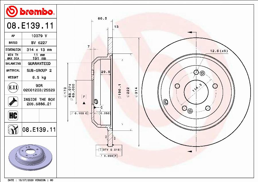 Brembo 08.E139.11 — Tarcza hamulcowa