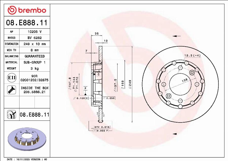 Brembo 08.E888.11 — Tarcza hamulcowa