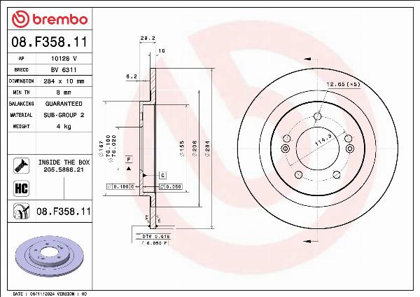 Brembo 08.F358.11 — Tarcza hamulcowa