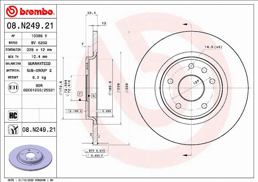 Brembo 08.N249.21 — Tarcza hamulcowa