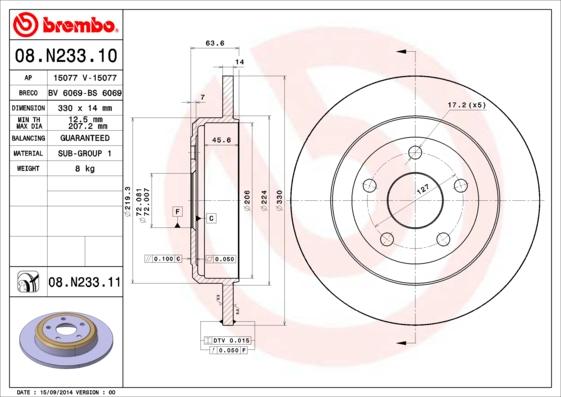 Brembo 08.N233.11 — Tarcza hamulcowa