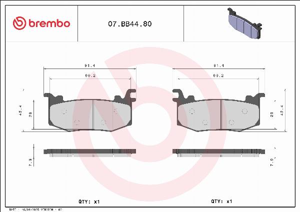 Brembo 07BB4480 — Zestaw klocków hamulcowych, hamulce tarczowe