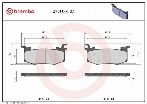 Brembo 07BB44SA — Zestaw klocków hamulcowych, hamulce tarczowe