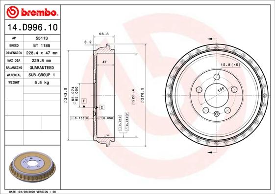 Brembo 14.D996.10 — Bęben hamulcowy