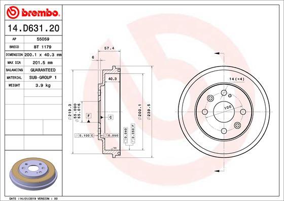 Brembo 14.D631.20 — Bęben hamulcowy