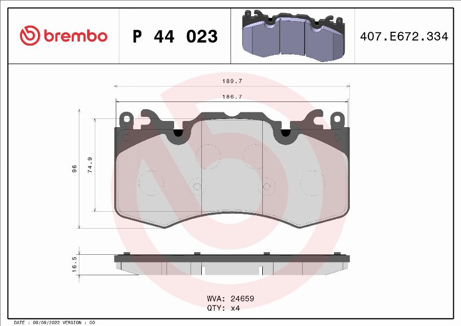 Brembo P 44 023 — Zestaw klocków hamulcowych, hamulce tarczowe